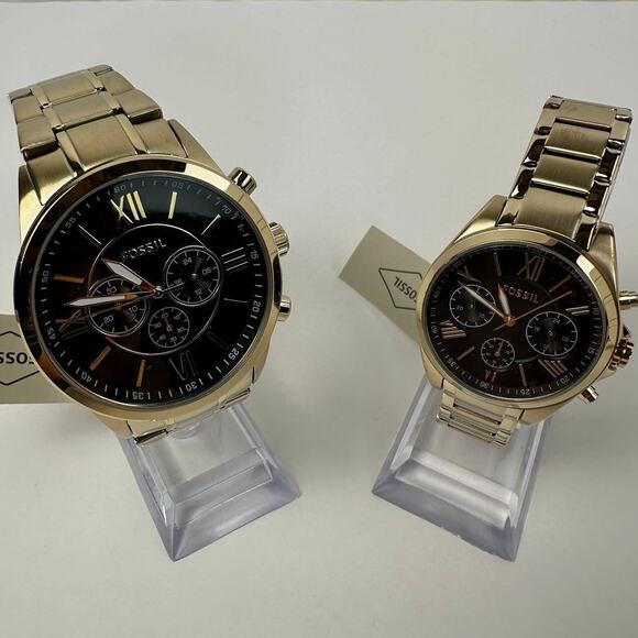 Fossil Couple Set His and Her Chronograph Gold-Tone Watch Gift Set BQ2400SET - Picture 10 of 10